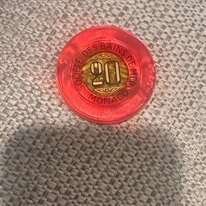 Monaco Societe Des Bains De Mer 20 Casino Token - Red/Gold